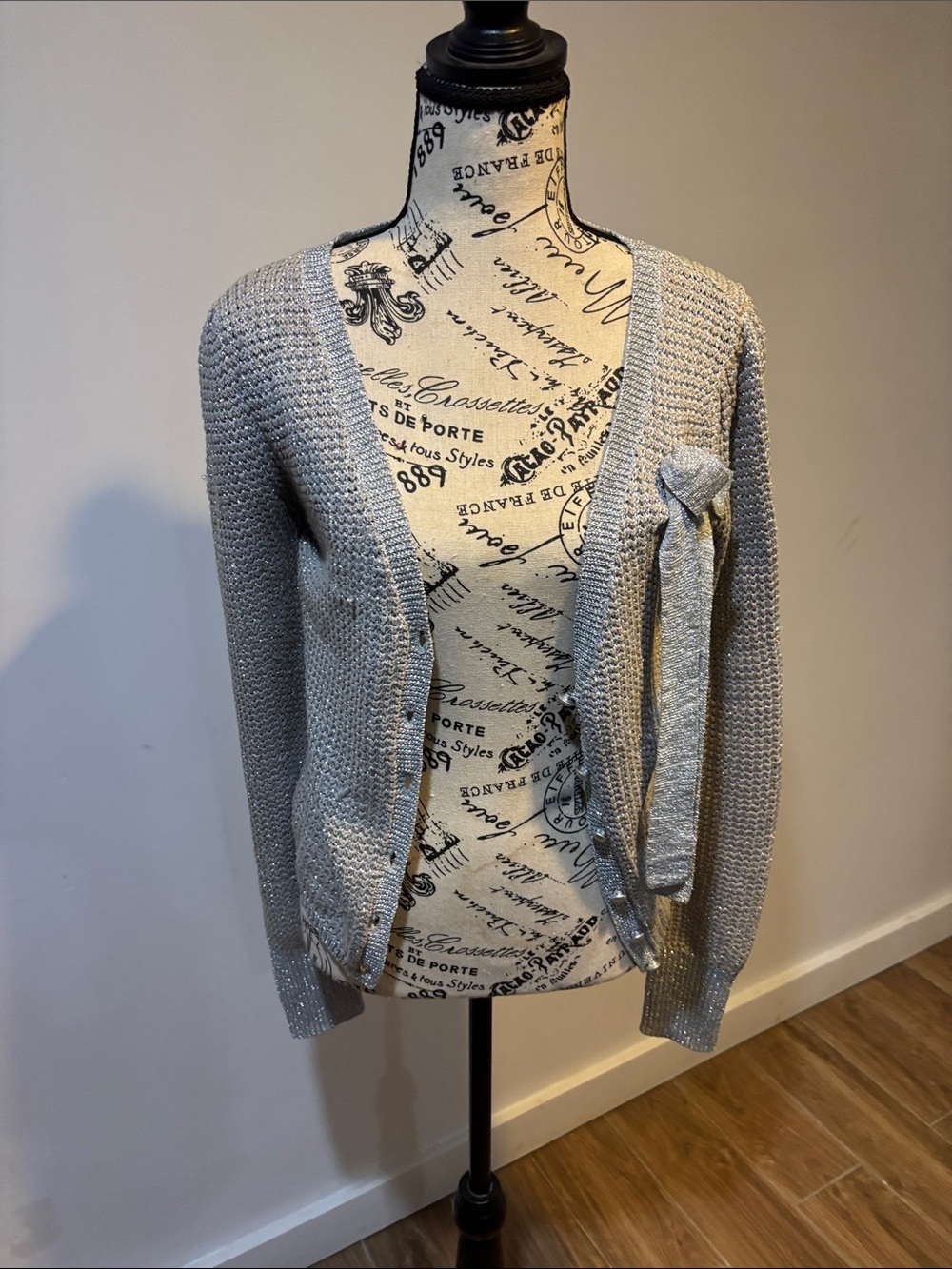 hazel Silver Open-Front Knit Cardigan with Side Bow